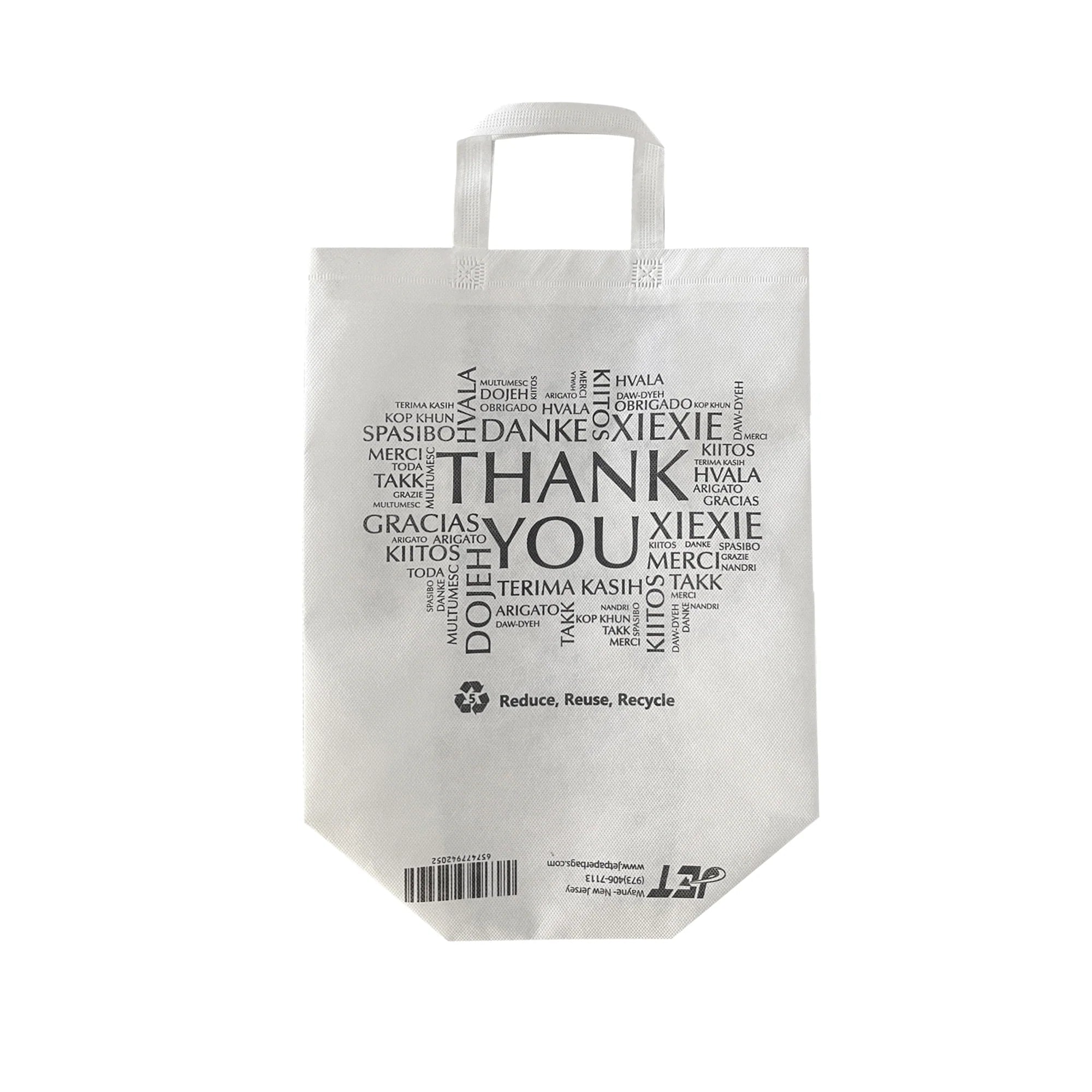 Non-Woven Reusable White Bags Eco-Friendly, Thank You printed in all languages