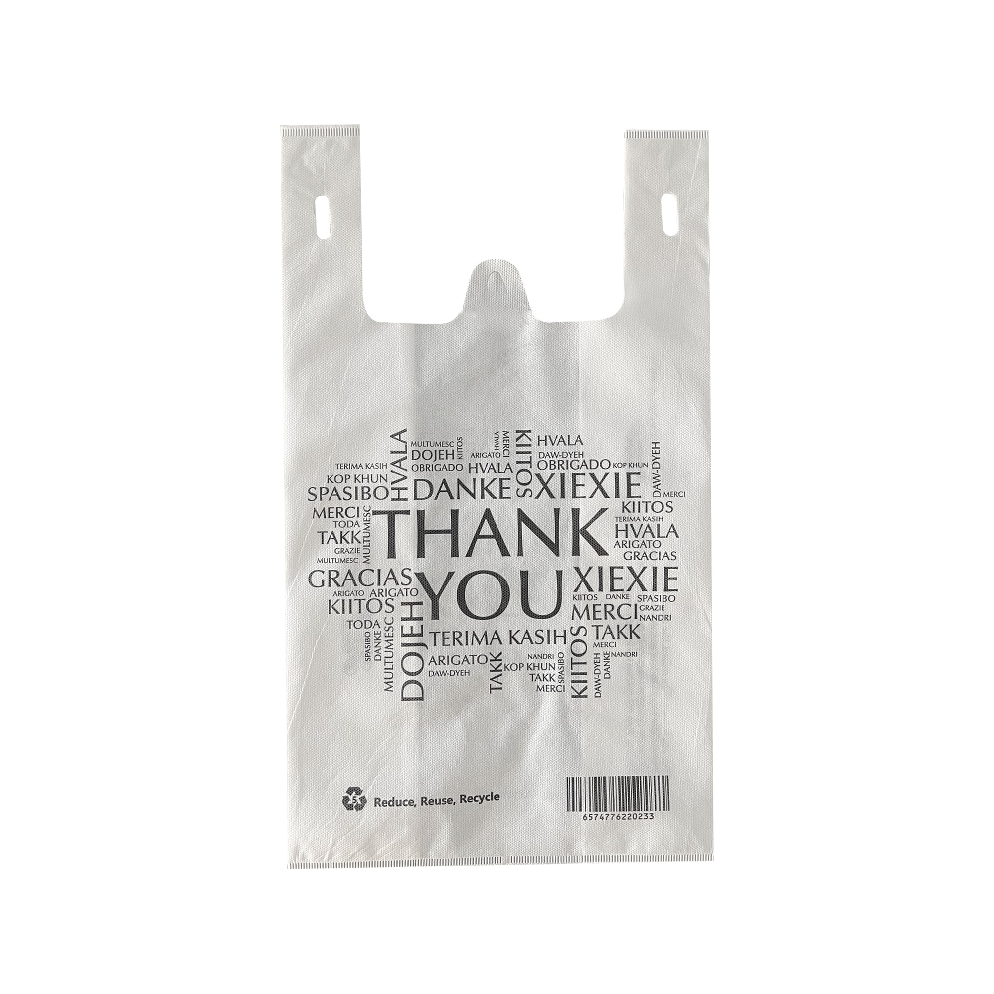 Non-woven Reusable Bags White Tote Bag, Thank You printed in All Languages
